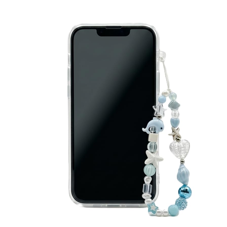 Shikaya Mermaid Ocean Theme Beaded Phone Strap, Aesthetic Sea Life Wrist Keychain for Mobile, Keys & Bags - Trendy Dolphin & Shell Hanging Charm Accessory for Women & Girls-image-19