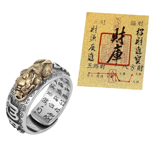 BHVXGA Pixiu Ring for Women Lucky Ring with Feng Shui Design Good Luck Rings for Business Professionals and Stock Investors Adjustable Pixiu Ring Set with Wealth Card