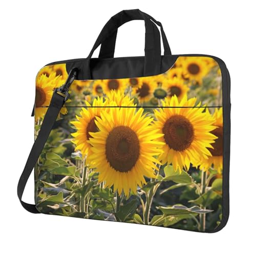 Maletín de girasoles para laptop con asa de hombro ajustable y compartimento acolchado