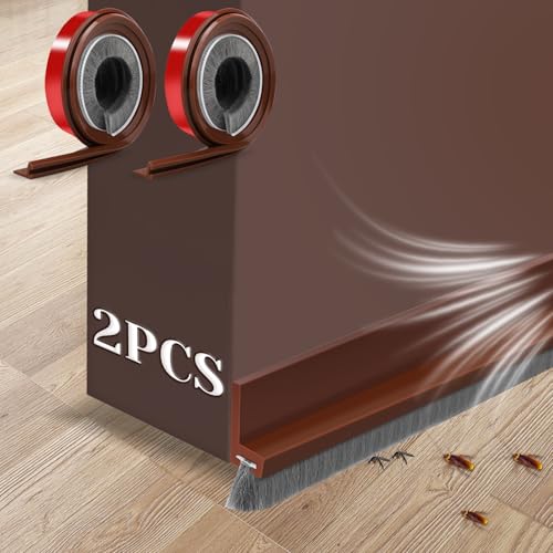 2 Pezzi 100 CM Paraspifferi Spazzola Sottoporta Garage, Spazzolino Sotto Porta Marrone Spazzola per Porta Ingresso, Spazzole Sottoporta Antispiffero Insonorizzato Antipolvere Antifreddo Anti-Insetti