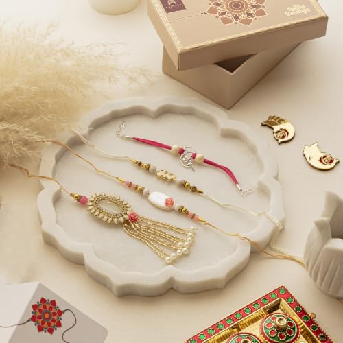 Image of Premium Handmade Designer Rakhi Set for Brother and Bhabhi Adjustable Couple Rakhi with Roli Chawal & Nariyal