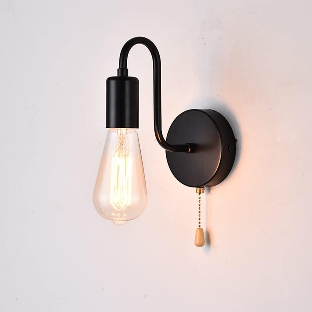 Foco de Pared con Casquillo E27, Estilo Retro de Metal y Hierro, para Loft, con Interruptor de cordón para Dormitorio, Sala de Estar, Garaje, Porche y Pasillo.