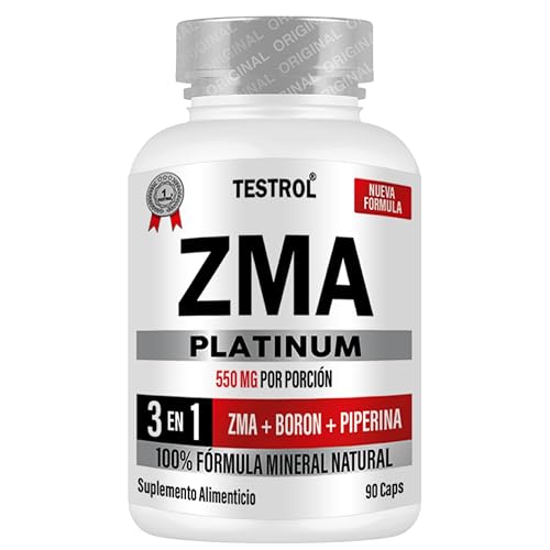 Zma Platinum. 500mg de Magnesio, 20 mg de Zinc, Vitamina B6, Calcio, Boron y Piperina. 100 por ciento Natural. Fórmula con más biodisponibilidad. Testrol Zma...