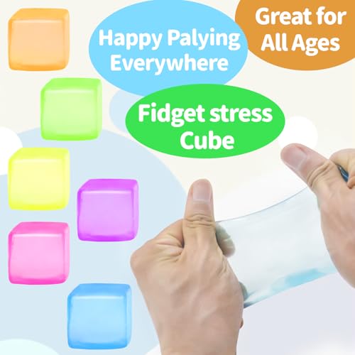 Image of 6 Pack Stress Cube Squishy Stress Balls for Adults Kids, Sensory Fidget Toys for Anxiety Stress Relief, Calming Toys Slow Rising Stress Balls Stretchy for Autism & ADHD, Malt Sugar Ball