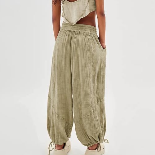 Womens Baggy Utility Pants 2024 Summer High Waisted Wide Leg Cargo Pants with Pocket Wide Leg Palazzo Trousers4
