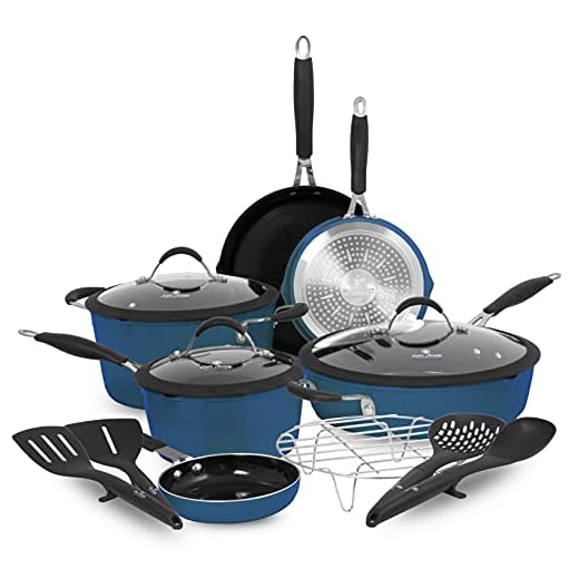 Paula Deen DFCW12SB Family 14 Piece Ceramic Non-Stick Cookware Set Savannah Blue