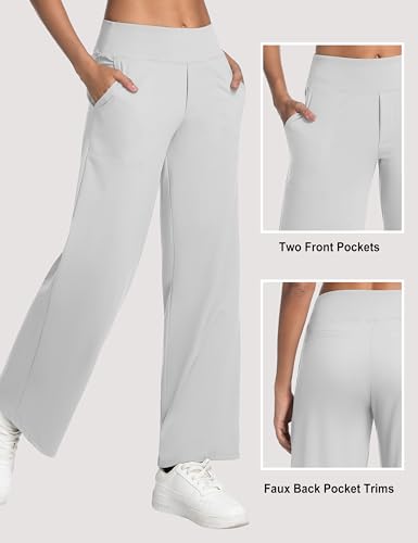 Image of BUBBLELIME Women High Waist Wide Legs Yoga Pants Loose Sweatpants Pockets | 29 inch /31 inch /33 inch /35 inch /37 inchInseam,2 Styles / Dress /Basic,Lounge,Comfy,Stretch Casual Work