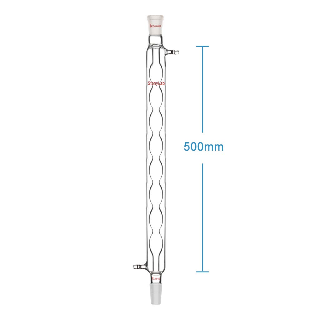 Condensador de Allihn del vidrio de Borosilicate de StonyLab con 24/40 conjunto Condensador de cristal del laboratorio de la longitud de la chaqueta de 500mm