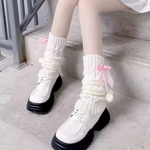 1 Pair Long Cute Leg Warmers Bowknot Leg Sleeves Winter Warm Leg Warmers Ribbed Knitted Leg Socks Fashion Leg Cover Sleeves for Women Girls Blue2