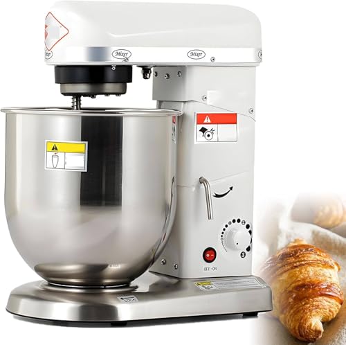 ByBoDi Batidora de pie de 500 W, batidora eléctrica 3 en 1, batidora de Masa Profesional de 5 L, 7 L y 10 L, batidora eléctrica para Pasteles con Bol, batidor, Gancho y Varillas White-7L
