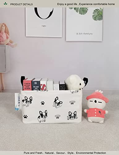 Image of Rectangular Bulldog Laundry Storage Bin for Adults and Kids | Damp resistant canvas fabric, sturdy stitched carry handles, foldable design organizes closet and playroom daily supplies