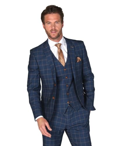 Men’s Windowpane Check Plaid Navy Suit, 3 Piece Formal Set Sold Separately