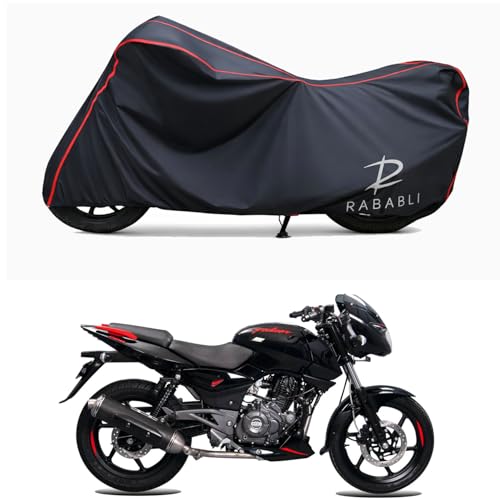 Image of Waterproof Bike Body Cover Compatible for | Bajaj Pulsar 150 Twin Disc BS6 | Taffeta Fabric, Red Piping Design, Bottom Elastic Fit | Dustproof, Sun UV & Rain Protection for All Bikes