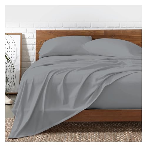 Funky Gadgets Sábana Plana de Algodón Egipcio 100% Tamaño King, Gris, 300 Hilos, Sábanas de Cama de Lujo Transpirables y Ropa de Cama (Sábana Gris)