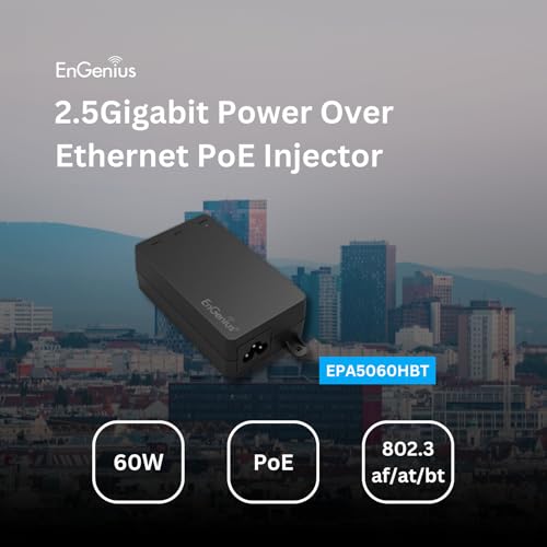 Image of EnGenius 2.5Gbps Power Over Ethernet PoE++ Injector | 60W | 802.3af /at /bt | Plug & Play | Up to 100 Meters (328ft) | Single Port [EPA5060HBT]
