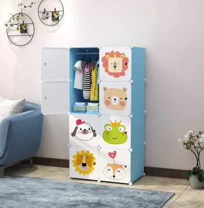 Image of Kids Plastic Collapsible Wardrobe Organizer for Storage | Cute Cartoon Design | Heavy Duty Cloth Organizer for Storage | Easy to Assemble | Perfect for Kids Room & Home (Blue)