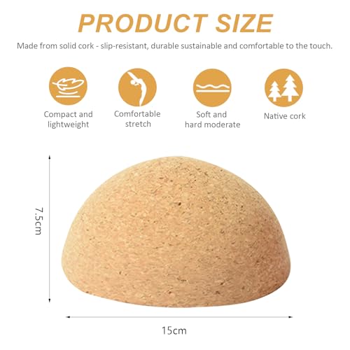 Kork Halbkugel Balance Board, Massives Naturkork Antirutsch, Gleichgewichtstrainer Ø15 cm H 7,5 cm, Passend für Balanceboards Wackelbretter, Für Fitness Yoga Pilates Reha Boardsport Erwachsene Kinder