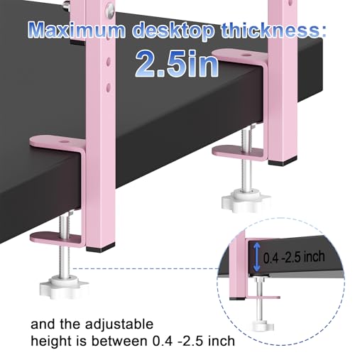 Image of 2-Tier Desk Shelf, Expandable Under Desk Storage, Clamp on Desk Shelf, Desktop Accessories for Offices, Study Rooms, and Game Rooms (Pink)