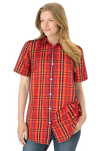 Woman Within Plus Size Perfect Short Sleeve Button-Down Shirt Oversized Tunic Blouse