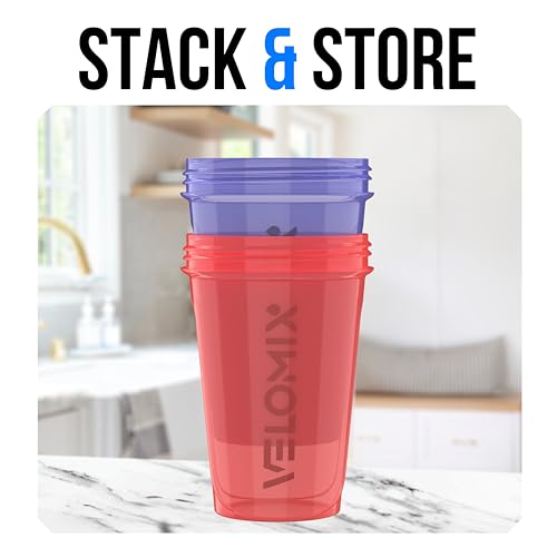 Image of VELOMIX -2 Pack- 20 oz Protein Shaker Bottles for Protein Mixes - 2x Wire Whisk | Leak Proof Shaker Cups for Protein Shakes and Pre Workout | Protein Shaker Bottle Pack (C1) Blush Storm