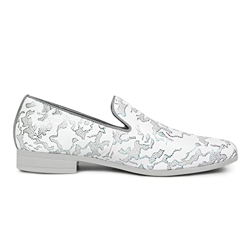 Uubaris Mens Loafers Dress Shoes Breathable Driving Shoes Classic Tuxedo Knit Walking Shoes Snake White Size 9.5 #TOP2