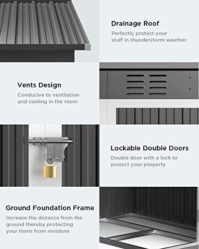 Bealife 6' X 4' Outdoor Storage Shed Clearance With Floor Base, Metal Outdoor Storage Cabinet With Double Lockable Doors, Waterproof Tool Shed, Backyard Shed For Garden, Patio, Lawn, In 2Boxes(Grey) #TOP4