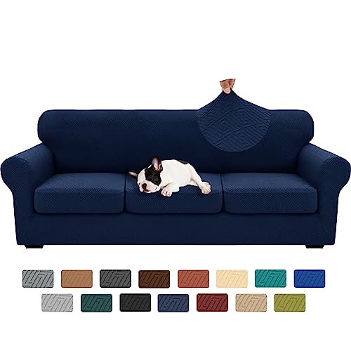 XINEAGE 2025 New 4 Pieces Extra Large Couch Covers for 3 Cushion Sofa Super Stretch Sofa Cover for 3 Large Seat Cushion Universal Slip Cover for Living Room (Navy Blue), 91"-110"(3 Cushions)