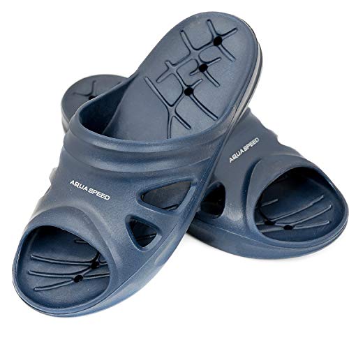 Aqua Speed Blaue Badelatschen Florida + Fasertuch | Herren | Duschsandalen blau | Badeschlappen Jungen Erwachsene | schö...
