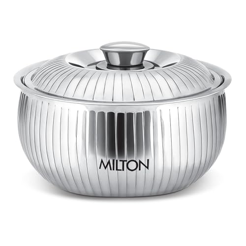 Image of MILTON Tulip 3000 Stainless Steel Casserole | Double-Walled Insulated Hot & Cold Food Server | Easy-to-Carry Hot Box for Kitchen | Chapati & Roti Storage | Serving Casserole with Lid | 2900ml, Silver