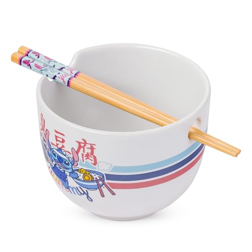 Image of Silver Buffalo Lilo and Stitch Yummy, Ramen Bowl with Chopsticks, 20oz
