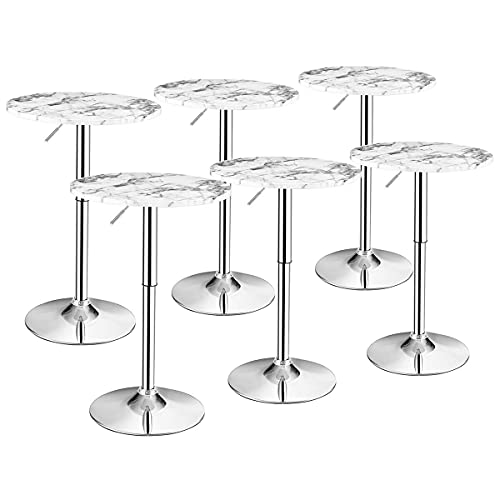 Image of Giantex Round Pub Table Height Adjustable, 360 Swivel Cocktail Pub Table with Sliver Leg and Base for Home, Bar Table(6, White)
