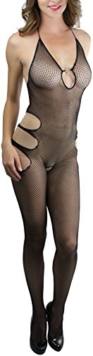 Image of ToBeInStyle Women's Bodystocking Crotchless Peek-A-Boo Fishnet Lace Bodysuit