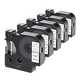 Camopro Dymo D1ラベルテープ 交換用 5個パック 1/2インチ 白地に黒 45013 S0720530 Dymo LabelManager PnP 160 210D 260P 280 360D 420P 450D ラベルメーカー 12mmx7m 23フィート