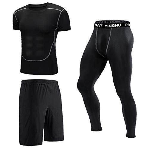Danfiki Ensemble de vêtements de sport pour homme Ensemble de 3 pièces Ensemble de compression Vêtements de sport pour homme Cover