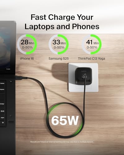 Belkin USB C Charger Block 65W, Super Fast Charging Block, Type C Wall Charger - Apple iPhone 17, Air, Pro, Galaxy S26, Google Pixel 10, MacBook, AirPods, Chromebook, Nintendo Switch 2 & More - Black - Image 3