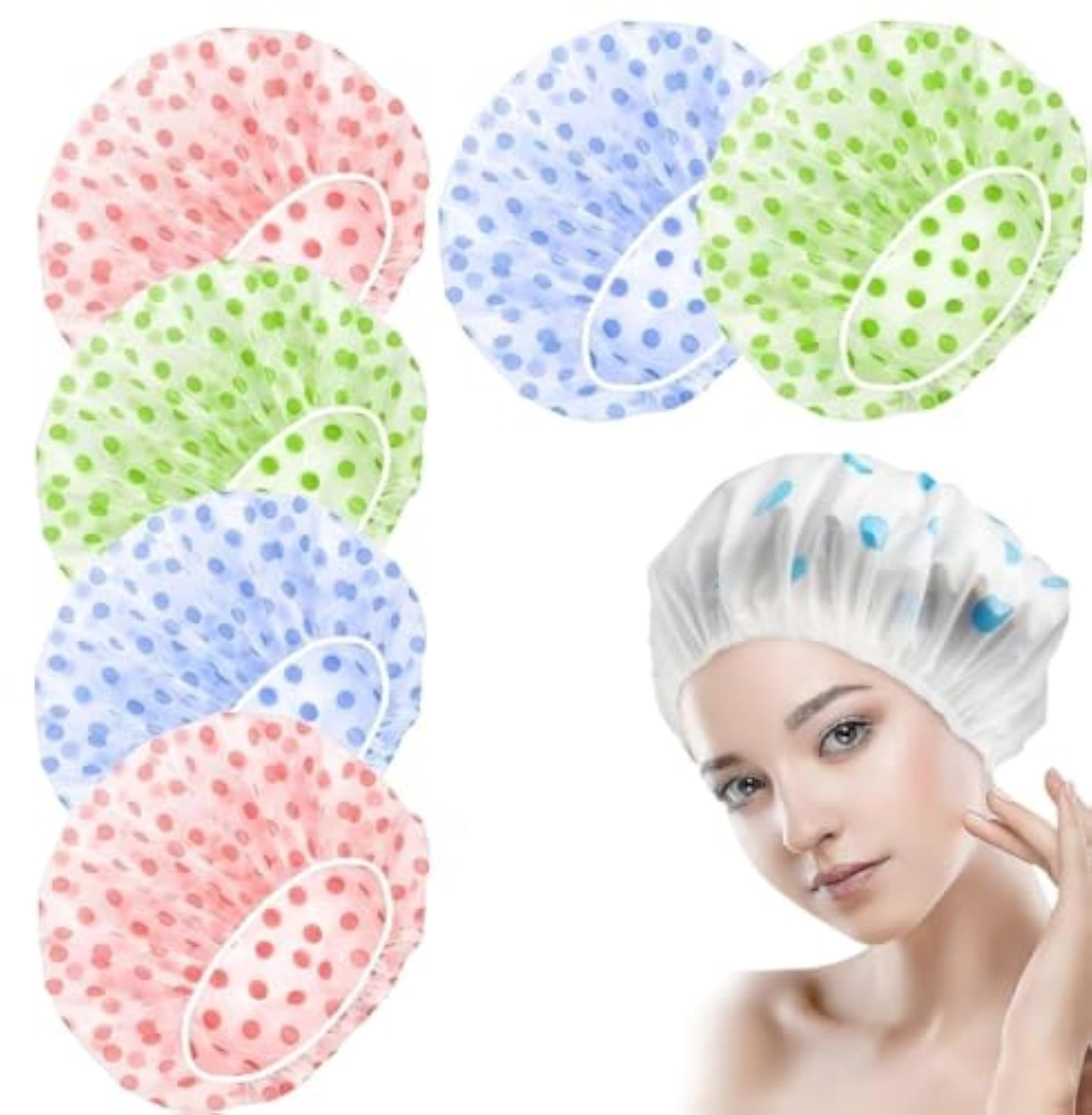 Shower Cap Set of 6 for Women, Reusable Waterproof
