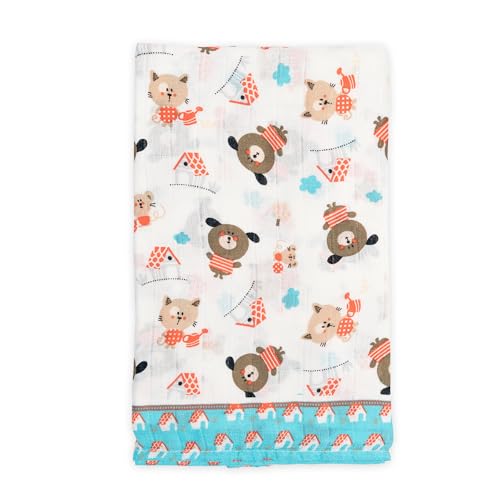 Ti TIN Muselina bebé bambú 120x120 cm – Antiácaros, Suave, Transpirable y Grande – Arrullo multifunción Verano, Lavable y Ligera, diseño Multicolor de Animales