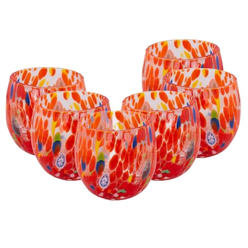 MurArt Bicchieri di Murano Set da 6 bicchieri da 400ml Collezione Marea in vetro soffiato a mano in lavorazione artigianale Made in Italy (Rosso, Bicchiere 6pz)