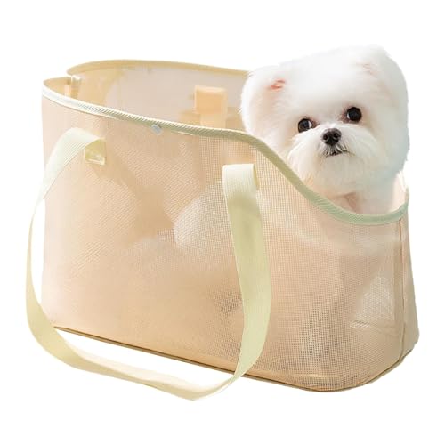 Trasportino per cani di piccola taglia e gatto, borsa estiva in rete traspirante, borsa da spiaggia per cani e animali domestici con lati morbidi pieghevole per esterni viaggi (Giallo, M)