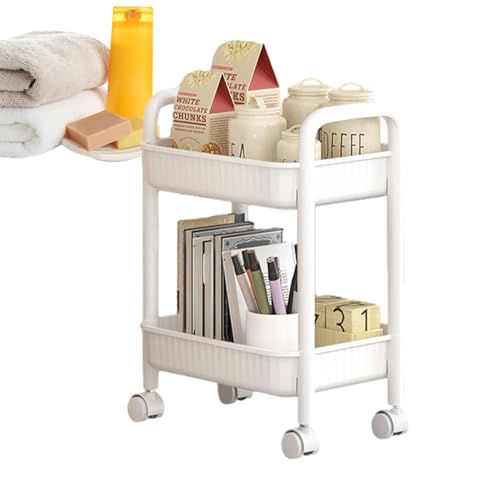 Carrito de cocina rodante – Carrito de cocina impermeable de 2 niveles, estante antideslizante, organizador de secado rápido, diseño de almacenamiento pequeño | Herramienta de almacenamiento portátil