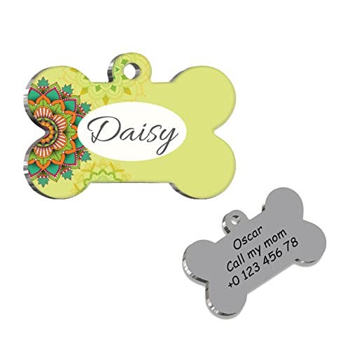 Mandala Bone Personalized Dog Tag - Custom Name Tag - ID Tag for Dog & Cat - Customized Pet Tags - Dog Name Tag - Cat Name Tag - Engraved Dog Tag