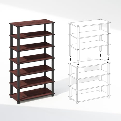 Image of Furinno Turn-N-Tube Storage Shelves Set of 2, 4-Tier Stackable Standing Shelf, Open Corner Shelf, for Organization and Storage, Living Room, Garage, Home Office, Dark Cherry