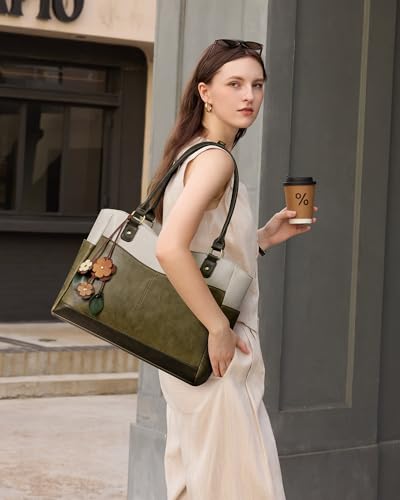Image of LOVEVOOK Laptop Bag for Women, Original Vintage Work Tote Bag Computer Office Teacher Bag with Flower Pendant