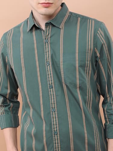 Image of Highlander Men's Slim Fit Striped Shirt | Full Sleeves | Everyday Wear Stylish Shirt for Men Green