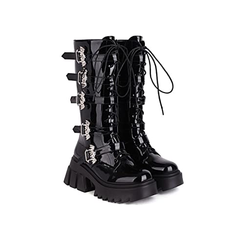 Bottes de moto à fond épais avec boucle de ceinture noire