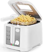 Aigostar Indra 30HEX - Friteuse électrique 2.5L Blanc, 1650W, Revêtement antiadhésif, Panier amovible, Thermostat réglable, Fenêtre transparente, Sécurité anti-éclaboussures