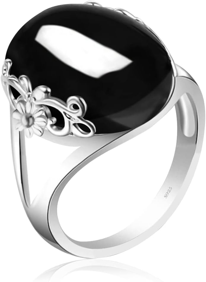 Natural Clear Transparent Crystal Ring for Women,S925 Sterling Silver Edged with Flower Vine Thick Genuine Quartz Gemstone Turkey Ring Jewelry