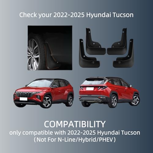 Image of No Drill Mud Flaps Compatible with 2022-2025 Hyundai Tucson (NOT for N Line /Hybrid /PHEV /XRT Trim)，OEM Style Textured Black Custom Fit All Weather Exterior Accessories(4PCS)