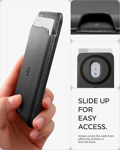 Image of Spigen Valentinus (Magfit) Magnetic Card Holder up to 5 Cards, Faux Leather MagSafe & Pixelsnap Wallet Compatible with iPhone 17 /16 /15 /14 /13 /12 Models, Pixel 10 Series - Black