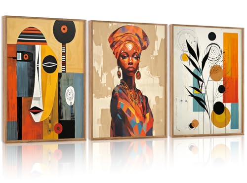 CHDITB Boho Abstract Black Woman Framed Canvas Wall Art, Orange